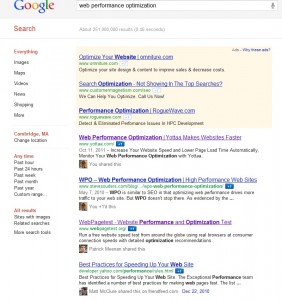 Logged In Google Search Results Page Web Performance Optimization